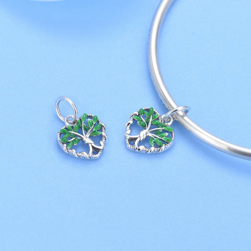 TrustDavis Real 925 Sterling Silver Charm Fashion Tree Plant Bracelet Necklace Handmade DIY Accessories Fine Jewelry DZ1632