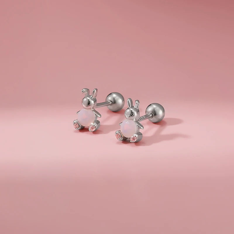 TrustDavis Genuine Fashion 925 Sterling Silver cute Animal rabbit Stud Earring For Women Silver 925 Earrings Jewelry Gift DS4622