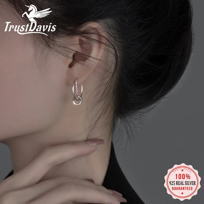 TrustDavis Real 925 Sterling Silver Fashion Semicircle Round Tassel Stud Earrings For Women Wedding Party Fine Jewelry DA2506