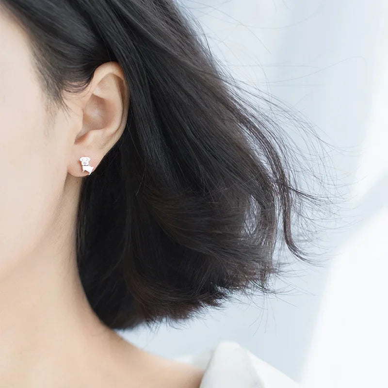 TrustDavis Authentic 100% 925 Sterling Silver Women Jewelry Fashion Cute Tiny Hollow Dog Stud Earrings For Daughter Girls DS288