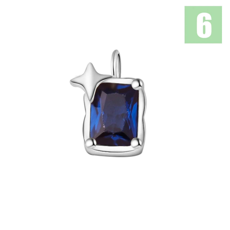 TrustDavis Real 925 Sterling Silver Star Square Zircon Charm Pendant for Women Kids Handmade DIY Accessories Jewelry DZ1016