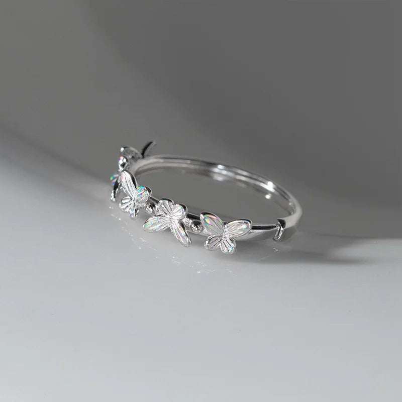 TrustDavis 925 Sterling Silver Women's Rings Fashion Simple Striped Five Butterfly Ring for Women Girls Jewelry Gift DS4354