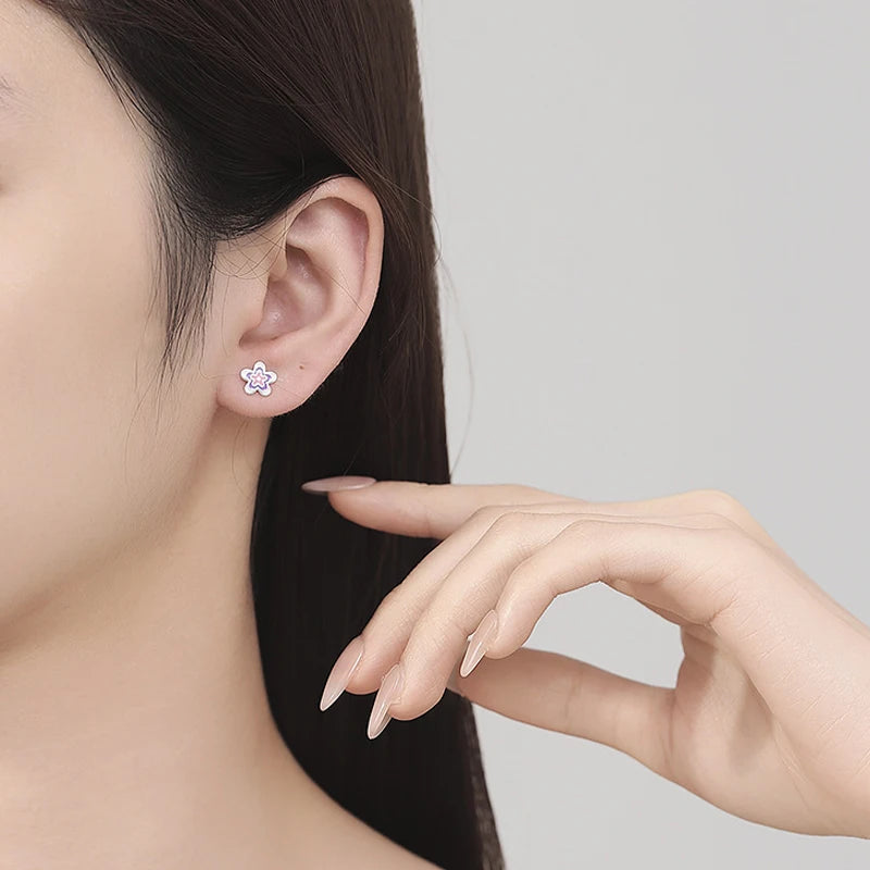 TrustDavis Girls Real 925 Sterling Silver Sweet Drip Glue Flower Stud Earring Gift for Women Girl Fine Jewelry Gift DB1429