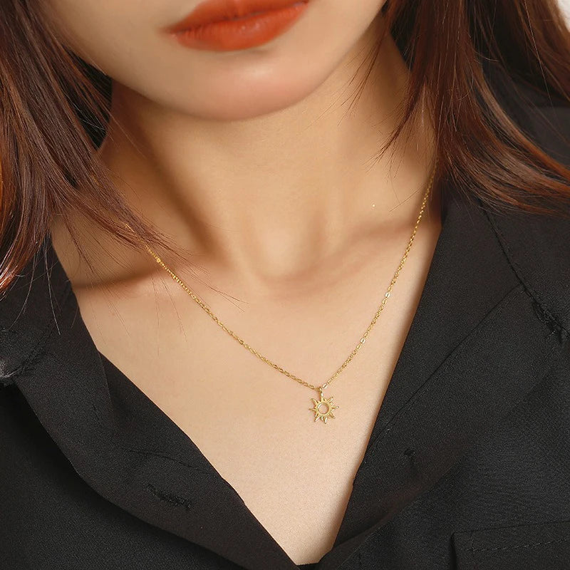 TrustDavis 925 Sterling Silver Women's Necklace Fashion Simple Hollow Sun Flame Necklace for Women Girls Jewelry Gift DS4661