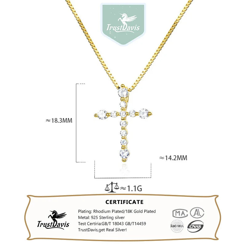 TrustDavis Real 925 Sterling Silver Casual Cross Charm Pendant Punk Handmade DIY Accessories Fine Jewelry Wholesale DZ1676