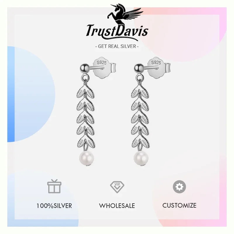 Trustdavis Real 925 Sterling Silver Sweet Charm Min Pearl Short Stud Earrings For Women Wedding Party Fine S925 Jewelry DA3214