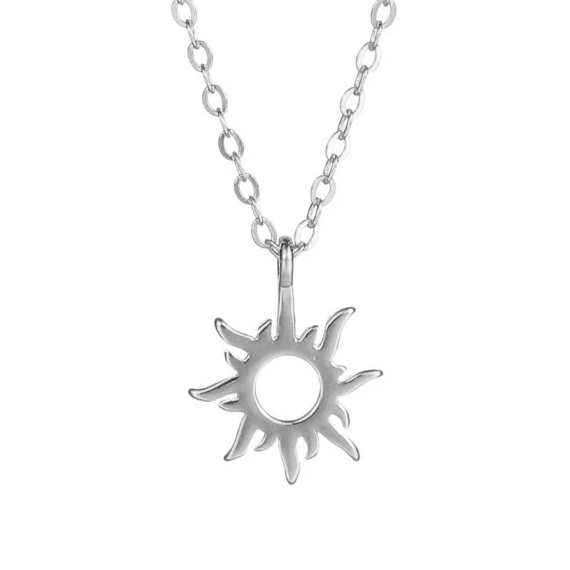 TrustDavis 925 Sterling Silver Women's Necklace Fashion Simple Hollow Sun Flame Necklace for Women Girls Jewelry Gift DS4661
