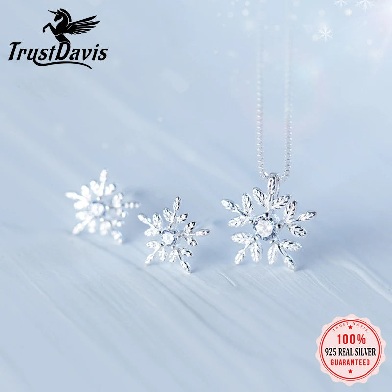 Snowflake Stud Earring Pendant Short Necklace DS1144