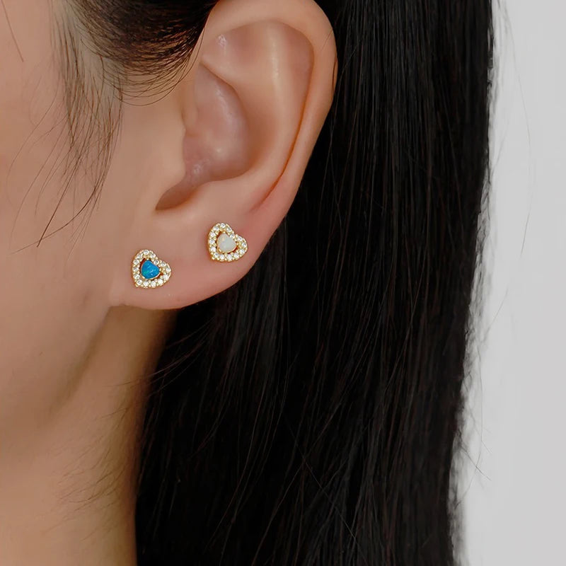 TrustDavis 925 Sterling Silver Women's Fashion Simple Opal Heart Zirconia Earring for Women Girls Birthdays Jewelry Gift DS4697