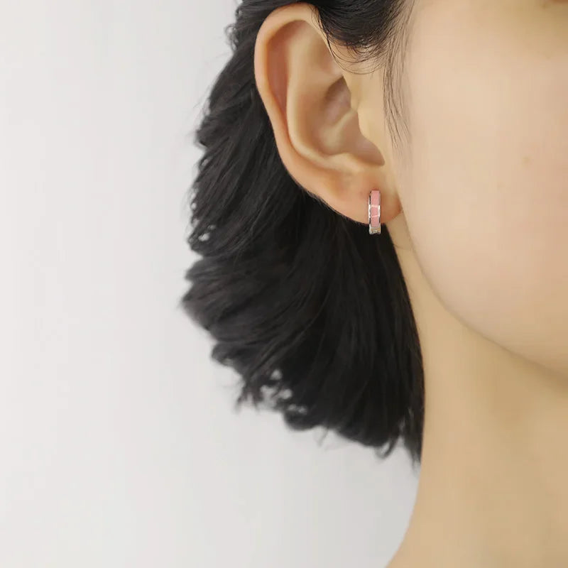 TrustDavis 925 Sterling Silver Hoop Earrings Black White Hoops Birthday Gift for Women Huggie Silver 925 Jewelry Brincos DA1800