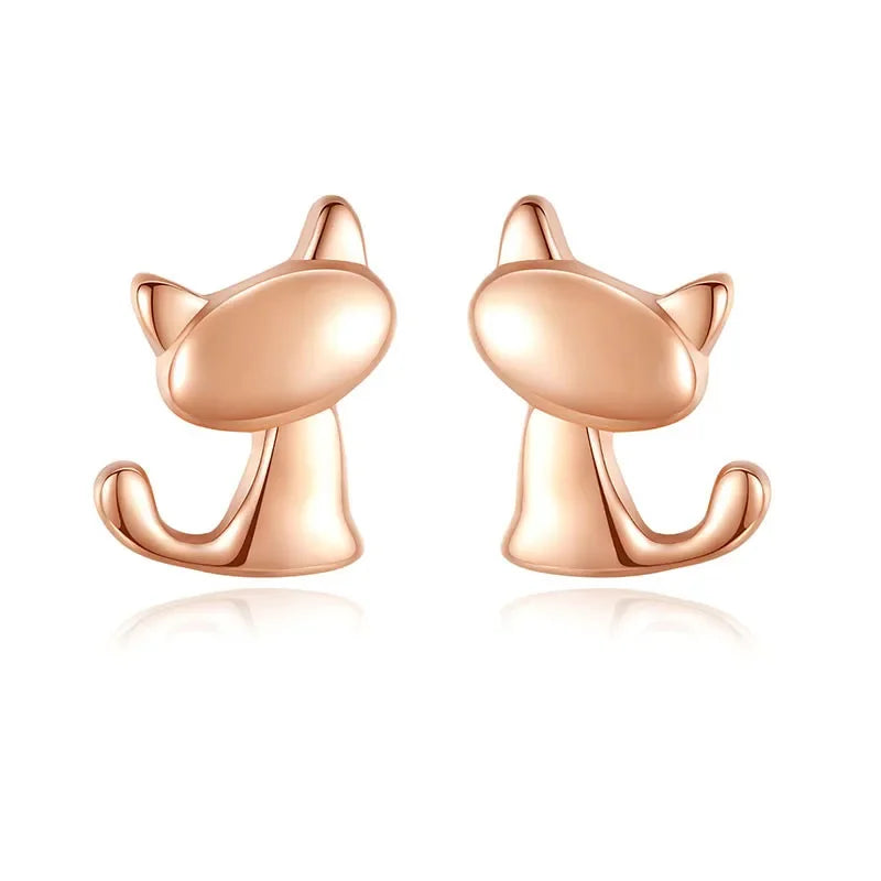 Trustdavis Genuine Fashion 925 Sterling Silver Sweet Cute Animal Little Cat Stud Earrings For Women Girl Kids Lady Jewelry DA261