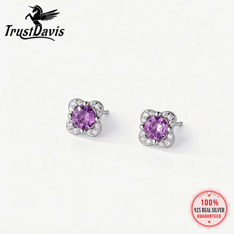 Purple Zircon Flower Silver Earrings DS4874