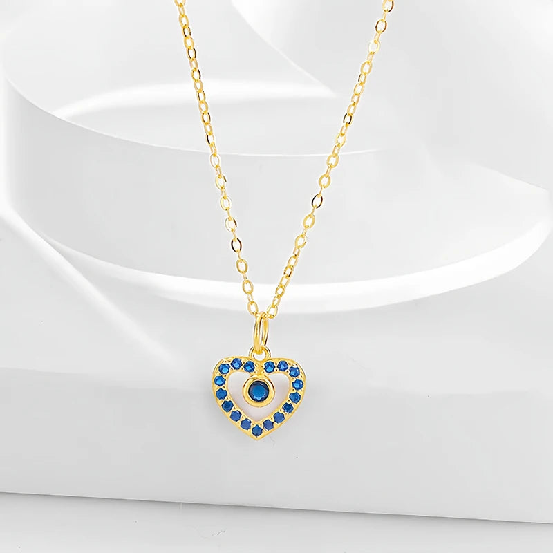 TrustDavis 925 Sterling Silver Women's Fashion Simple Multicolor Heart Pendant Necklace for Women Girls Jewelry Gift DS4660