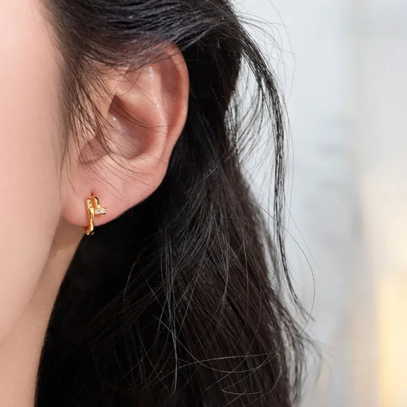 Trustdavis Womens Fashion 100% 925 Sterling Silver Geometric Hoop Earrings Set with Diamonds Anniversary Party DS4098