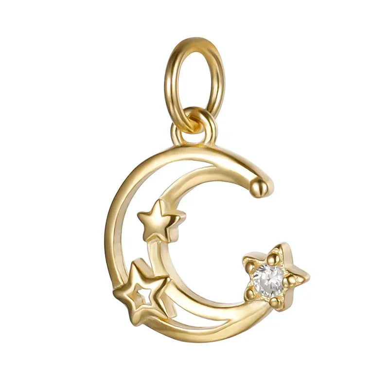 TrustDavis Real 925 Sterling Silver Fashion Hollow Moon CZ Charm Pendant Handmade DIY Accessories Fine Jewelry Wholesale HY221