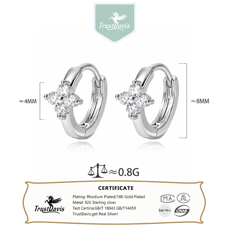 Real 925 Sterling Silver Flower-shaped Zircon Earrings DS4948