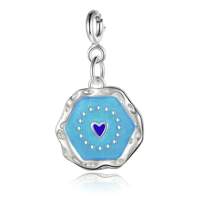 TrustDavis Real 925 Sterling Silver Geometry Color Heart Charm Pendant Handmade DIY Necklace Bracelet Accessories Jewelry DZ755
