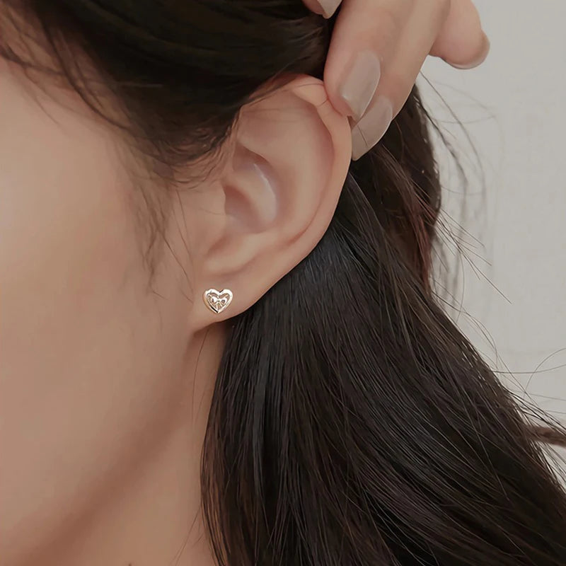 TrustDavis 925 Sterling Silver Women's Fashion Simple Heart-Shaped Bow Screw Earrings for Women Girls Jewelry Gift DS4418
