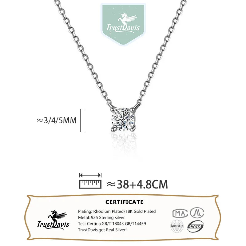 TrustDavis Real 925 Sterling Silver Fashion Sweet Four Clawed Diamond Inlay Necklace for Women Wedding Party S925 Jewelry DA1633