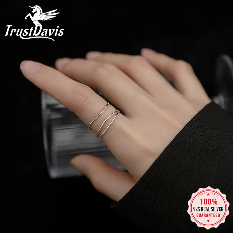 Trustdavis Genuine 925 Sterling Silver Fashion Simple Line Finger Ring Size 5 6 7 For Women Wedding Party Fine Jewelry DA2294