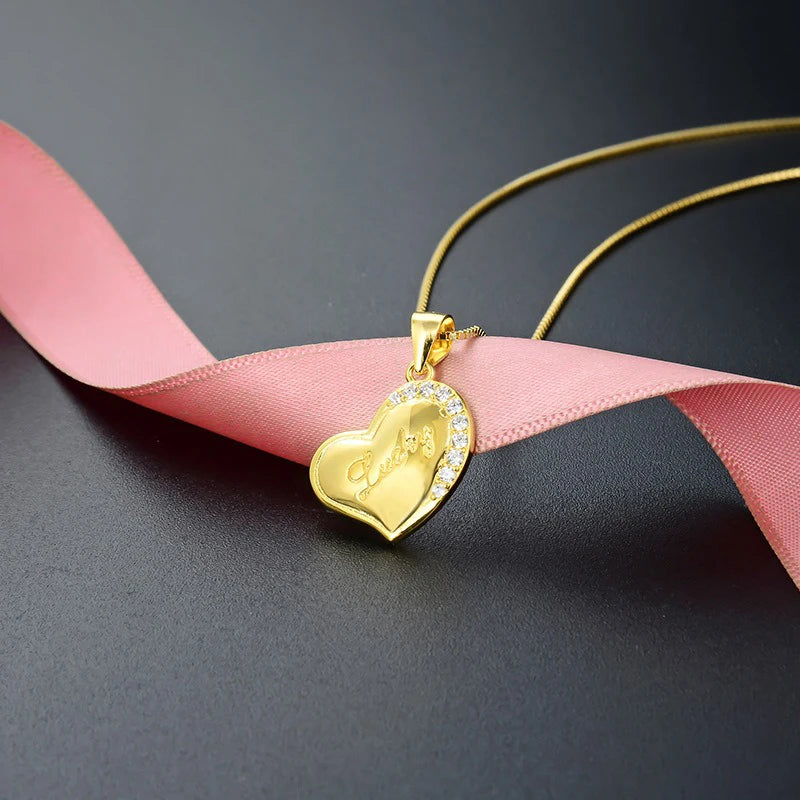 Heart-shaped Zircon Charm Pendant Box Chain Necklace Women Jewelry DZ1672