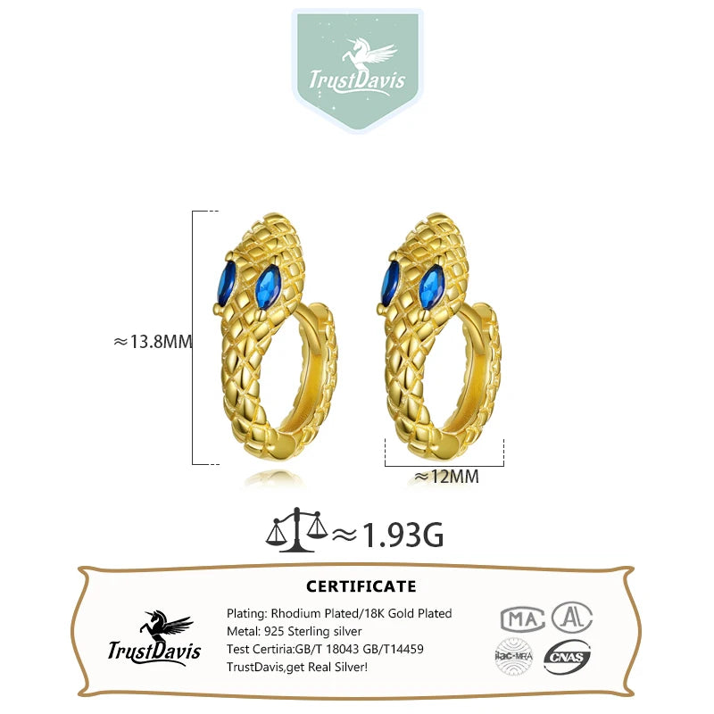 TrustDavis Girls 925 Sterling Silver Snake Design Hoop Earrings for Women Lady Wedding Party Fine S925 Jewelry DS4315