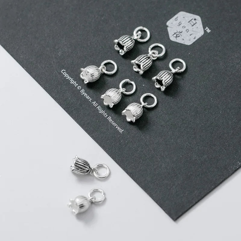 TrustDavis Real 925 Sterling Thai Silver Fashion Tulip Flower Charm Pendant Handmade DIY Accessories Jewelry Wholesale DZ451