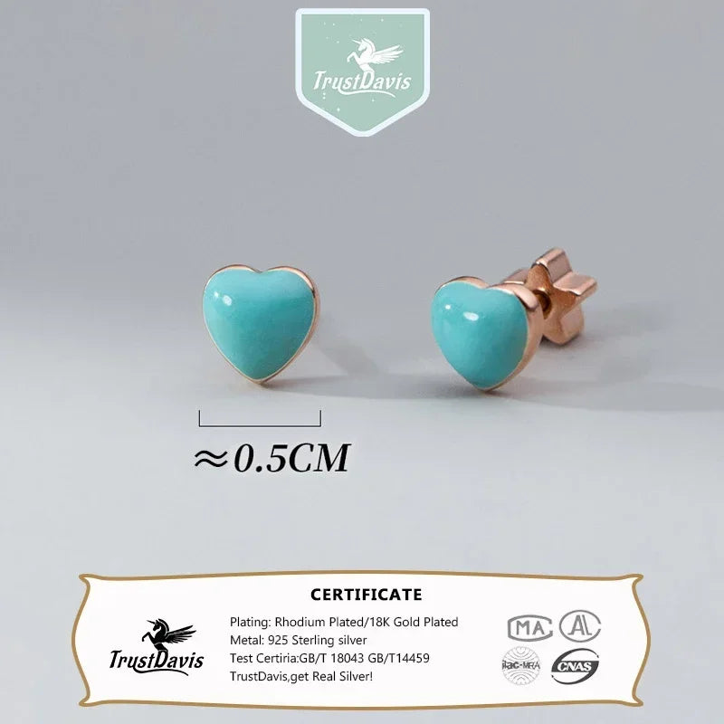 Trustdavis Girls Real 925 Sterling Silver Sweet Heart Stud Earrings Girls Daughter Birthday Party Gift Jewelry DS4279