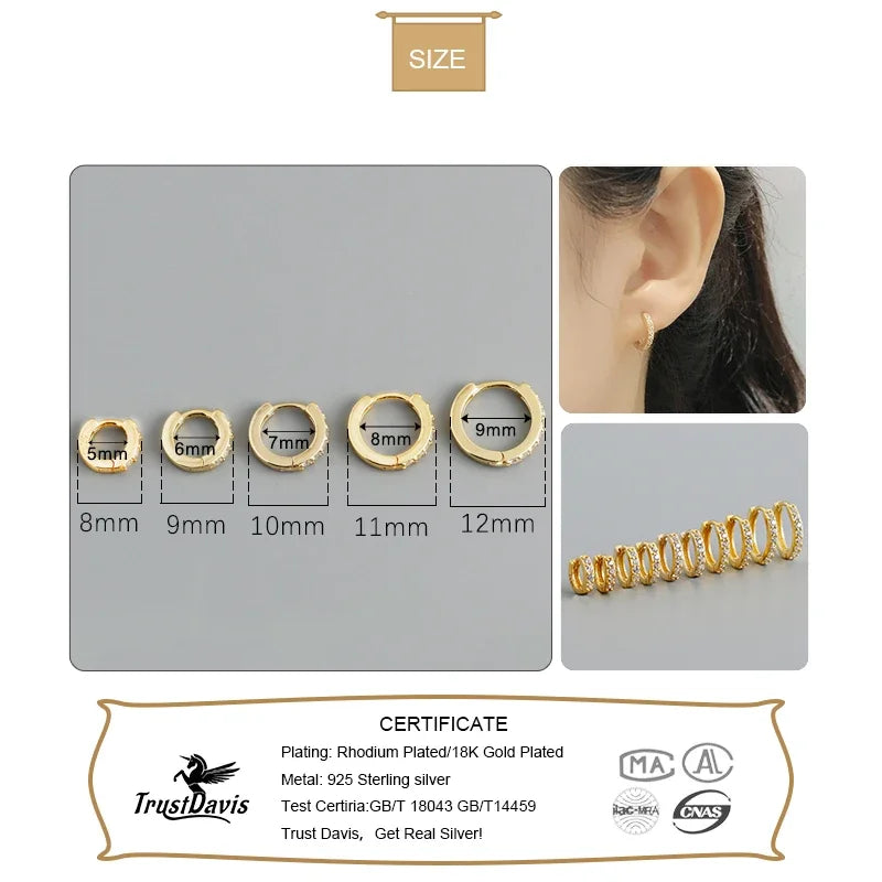 TrustDavis Luxury 925 Sterling Silver Fashion White Zircon Charm Hoop Earring For Fashion Women Wedding Party Jewelry DA2725