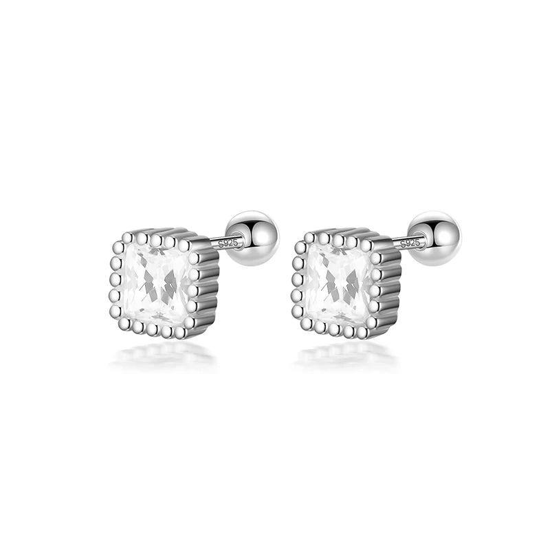 TrustDavis 100% 925 Sterling Silver Square Zircon CZ Screw Stud Earrings for Daughter Girls Fine Jewelry Gift DF2043