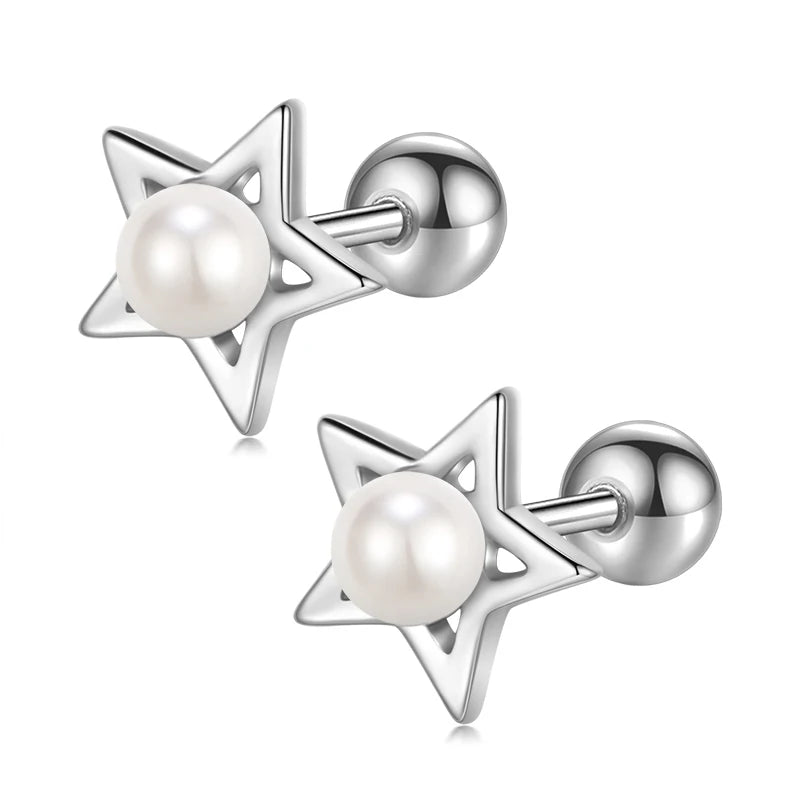 Star Pearl Screw Stud Earrings DA1908