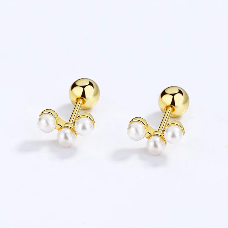 TrustDavis Real 925 Sterling Silver Earring Synthesis Pearl Beads Screw Stud Earring For Women Wedding Party Jewelry Gift DA2782