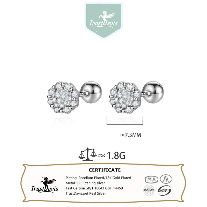 Trustdavis Real 925 Sterling Silver Fashion Cute Stars Planets Stud Earrings for Women Wedding Birthday Present Jewelry DA3207