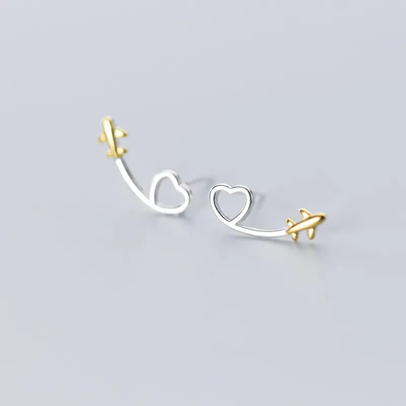 TrustDavis 925 Sterling Silver Earring Jewelry Hollow Heart Plane Stud Earrings Birthday Gift For Women Silver 925 Jewelry DA801