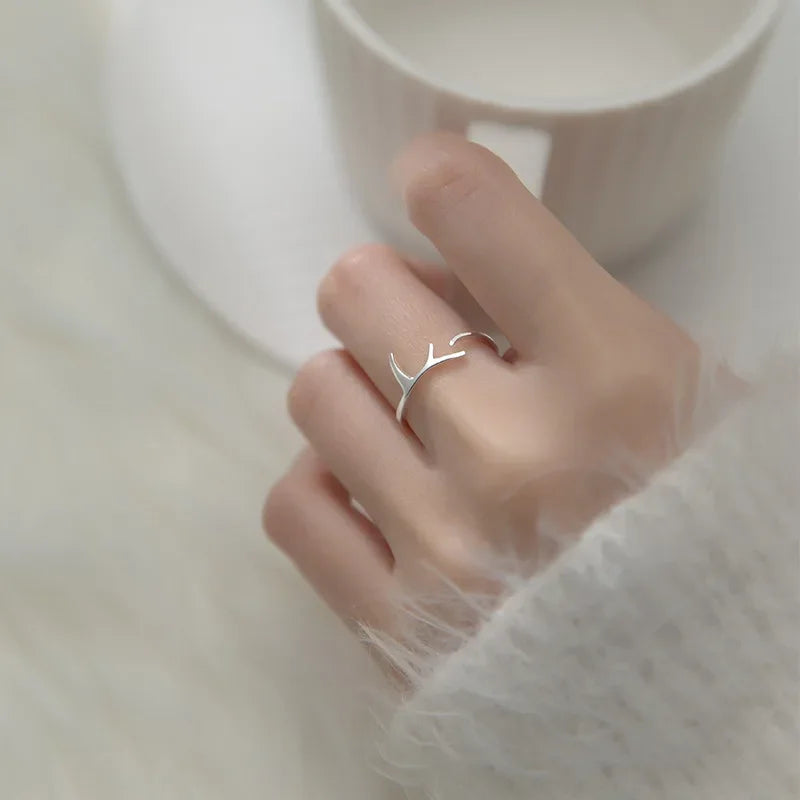 TrustDavis 100% 925 Sterling Silver Fashion Jewelry Antlers Cocktail Ring Sizable 5 6 7 Girls Kids Xmas DS359 Drop Shipping