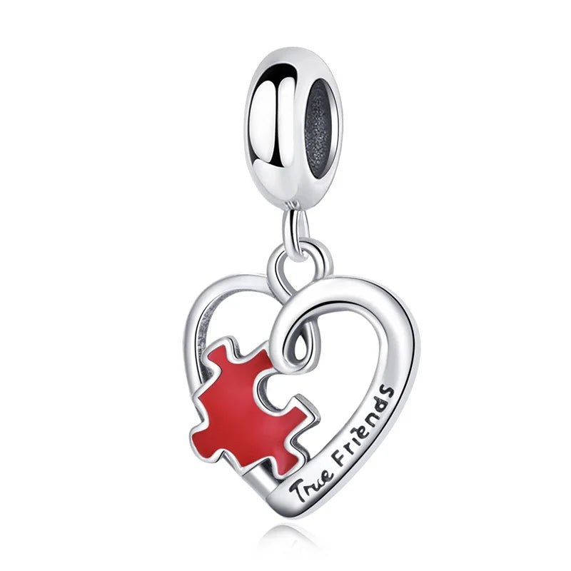 TrustDavis New Real 925 Sterling Silver Fashion Cute Romantic Heart Charm Pendant Handmade DIY Accessories Wholesale DZ1633