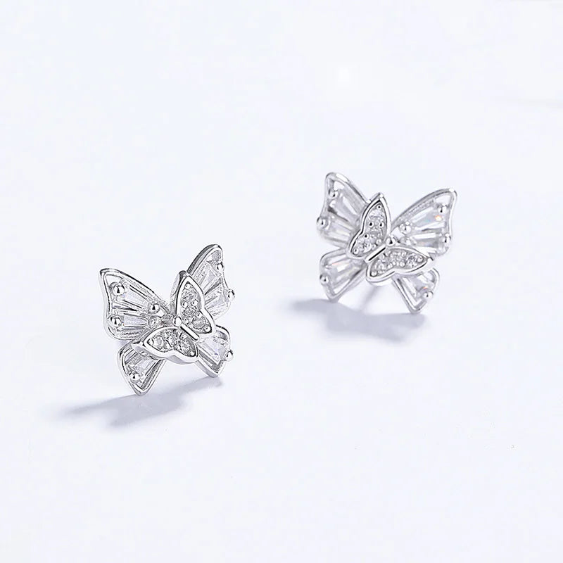 TrustDavis Real 925 Sterling Silver Cute Butterfly Stud Earrings for Women School Girls Daughter's Jewelry DS4118