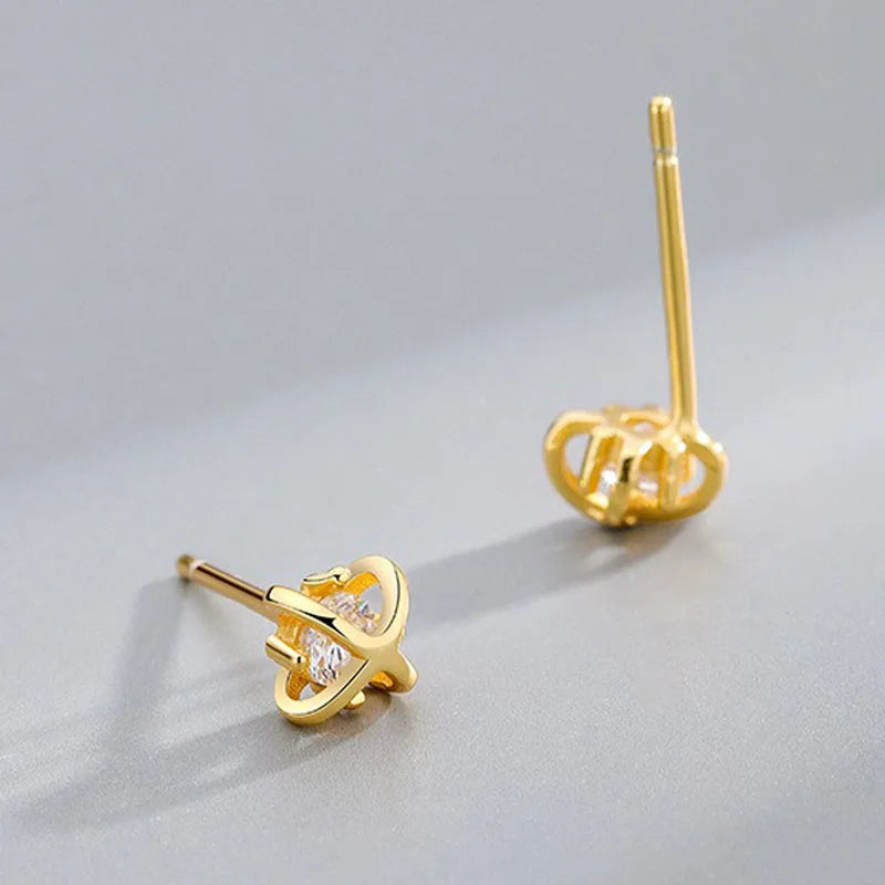 Real 925 Sterling Silver Planet Zircon Stud Earrings DS4956