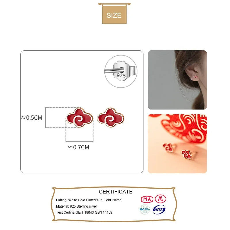 Trustdavis Real 925 Sterling Silver Fashion Sweet Red Clouds Stud Earrings For Women Wedding Birthday Present Jewelry DB1136