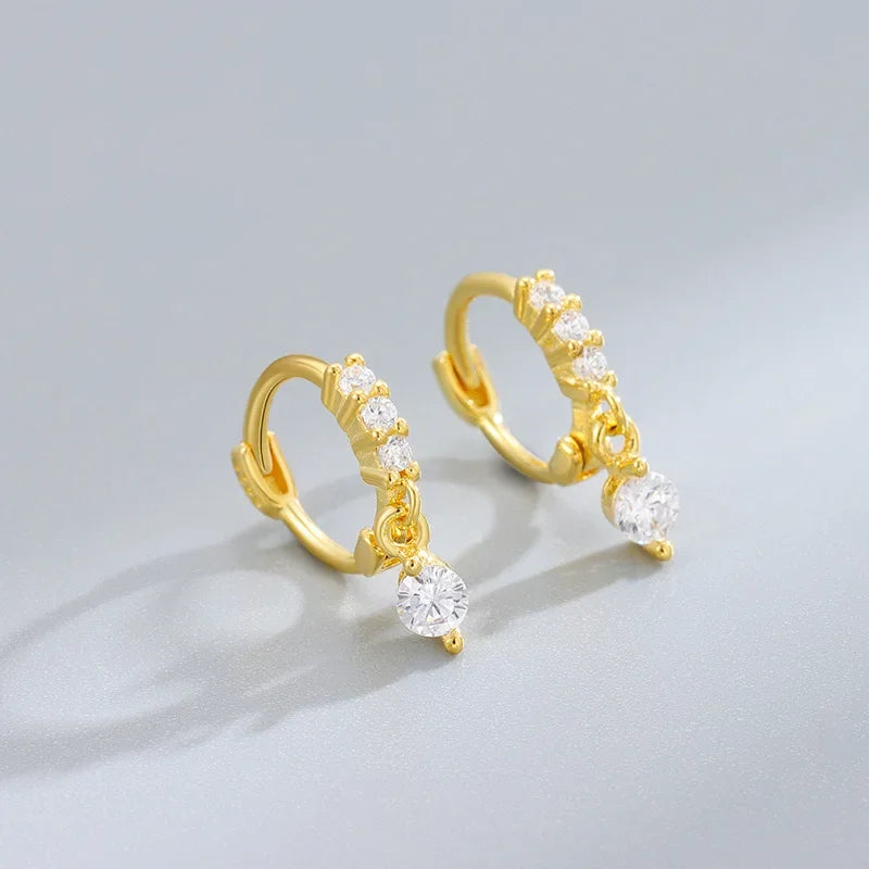 TrustDavis Fashion Geometric Hoop Earrings S925 Sterling Silver Drop Earrings Zircon Personality for Women Party Jewelry L458