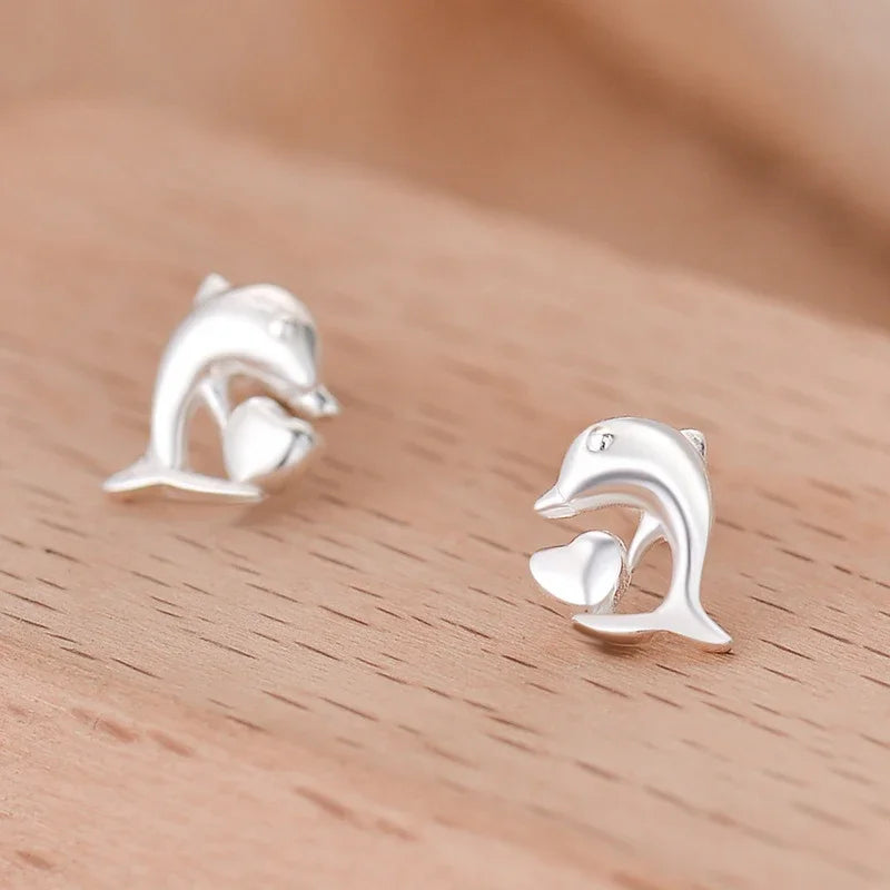 TrustDavis Real 925 Sterling Silver Cute Dolphin CZ Stud Earring for Women Daughter Birthday Gift Fine Jewelry DA3227