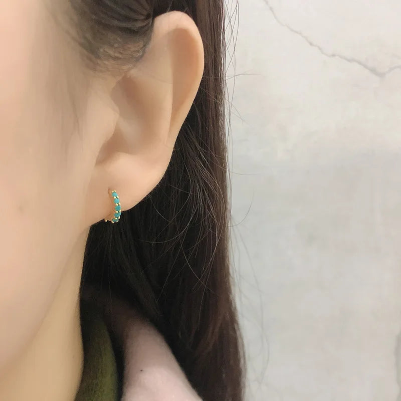 Real 925 Sterling Silver Fashion Sweet Colour Hoop Earring DA2691