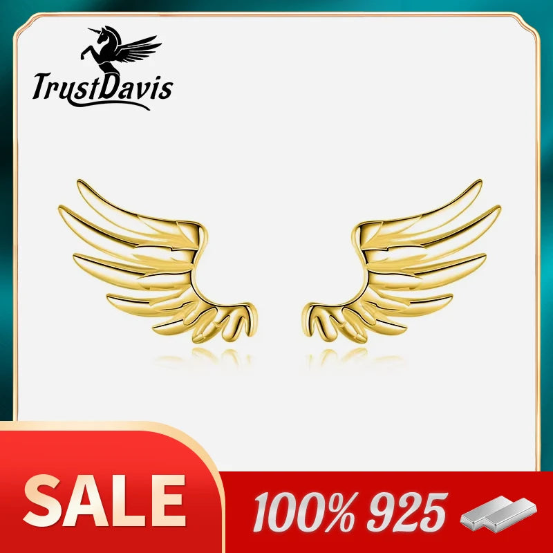 TrustDavis Womens 100% 925 Sterling Silver Earring Jewelry Angel Wings Stud Earrings Birthday Gift for Girls Kids Lady DS1519