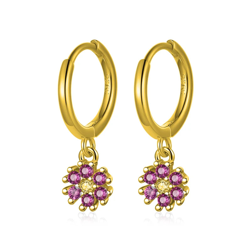 Zircon Flower Hoop Earrings Women Girls Birthday Party Gift Jewelry DS4131
