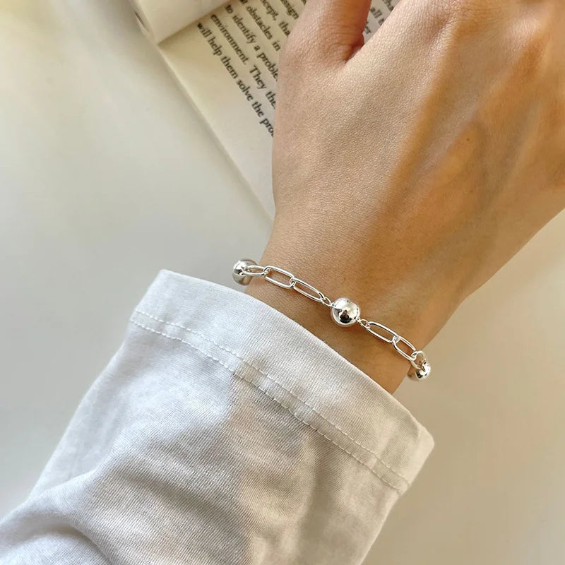 Real 925 Sterling Silver Bracelet Jewelry 9mm Ball Beads Chain Bracelet For Women Wedding Party Gift Jewelry DA3126