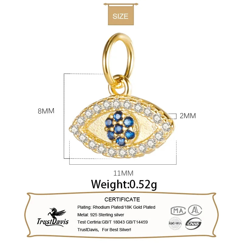 TrustDavis 2024 Real 925 Sterling Silver Fashion Sweet Eye Dazzling CZ Charm Pendant Handmade DIY Accessories Fine Jewelry HY354