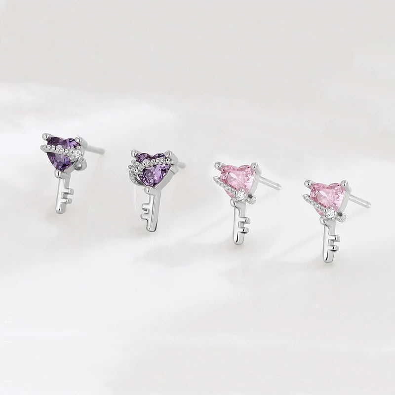 Sweet Love Zircon Key Stud Earrings DA3216