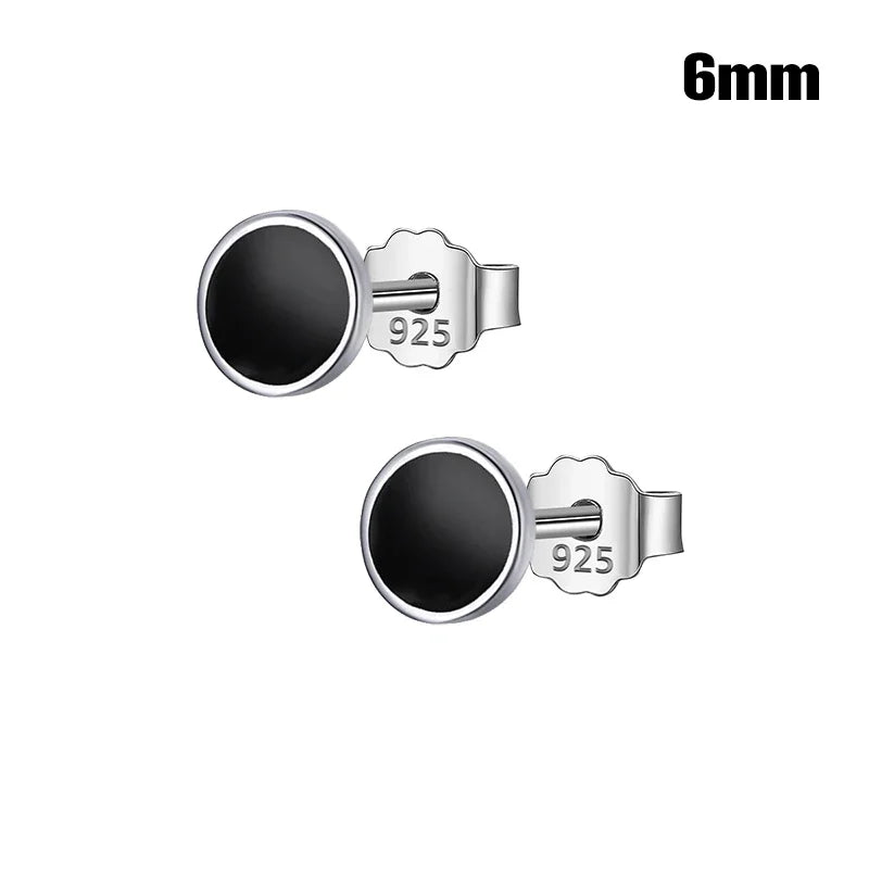 TrustDavis 925 Solid Real Sterling Silver Jewelry 4mm 6mm 8mm Black Round Stud Earrings For Women Girls Silver Jewelry DS1210