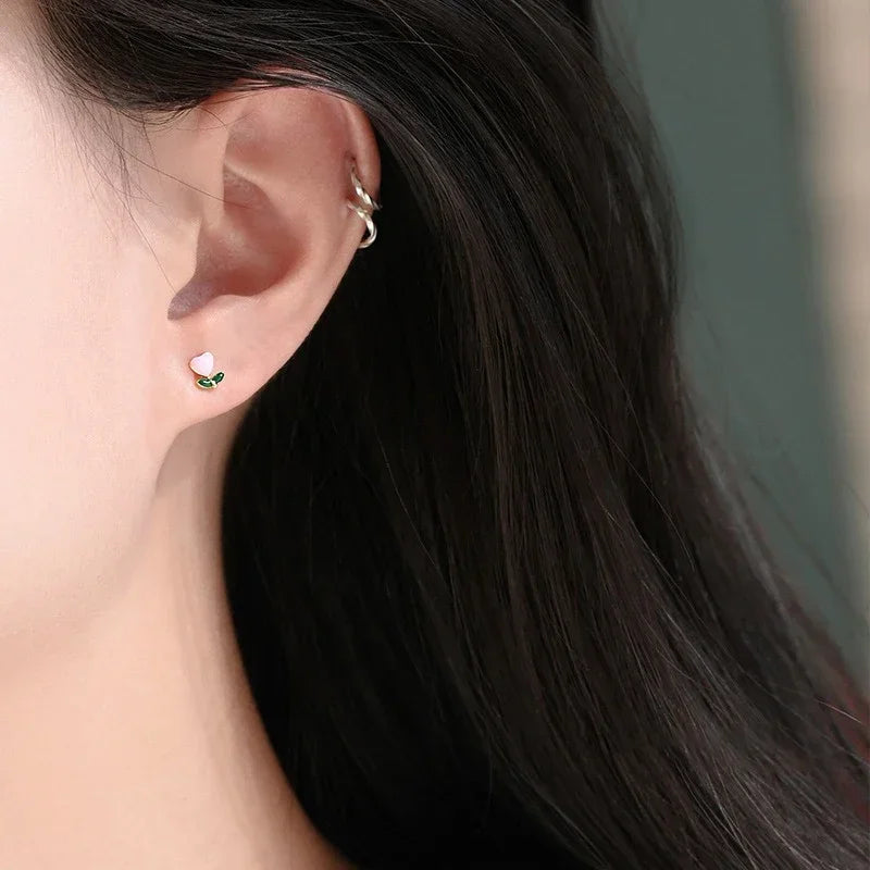 TrustDavis Real 999 Sterling Silver Cute Heart Flower Stud Earrings for Women Young Daughter Birthday Party Gift DS4649