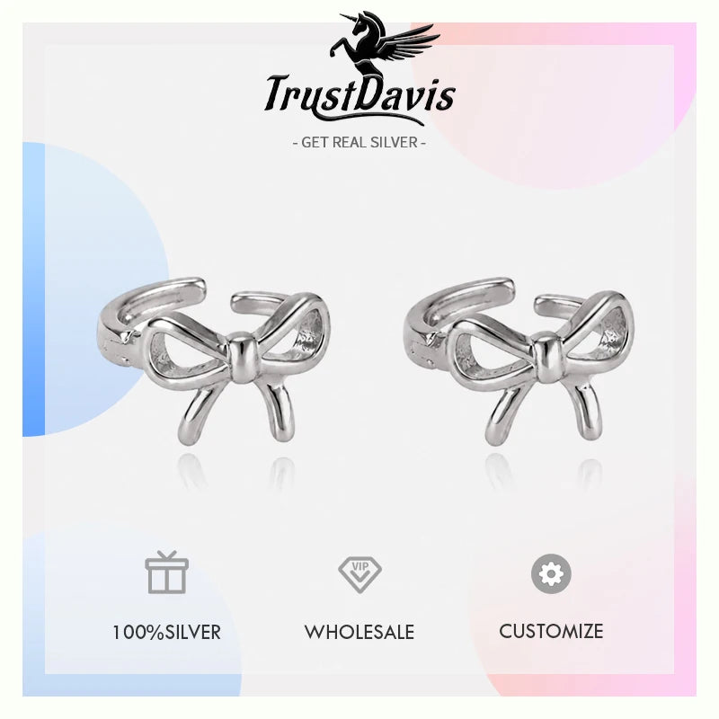 Real 925 Sterling Silver Hollow Bow Stud Earrings DS4952